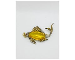 Alfred Philippe Crown Trifari Sterling Silver Fish Jelly Belly Brooch