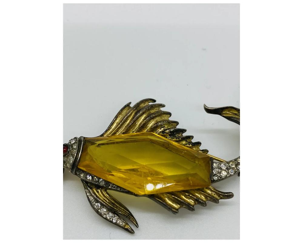 Alfred Philippe Crown Trifari Sterling Silver Fish Jelly Belly Brooch 1
