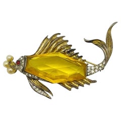 Vintage Alfred Philippe Crown Trifari Sterling Silver Fish Jelly Belly Brooch