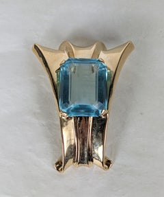 Alfred Philippe for Trifari  Aquamarine Retro Clip Brooch
