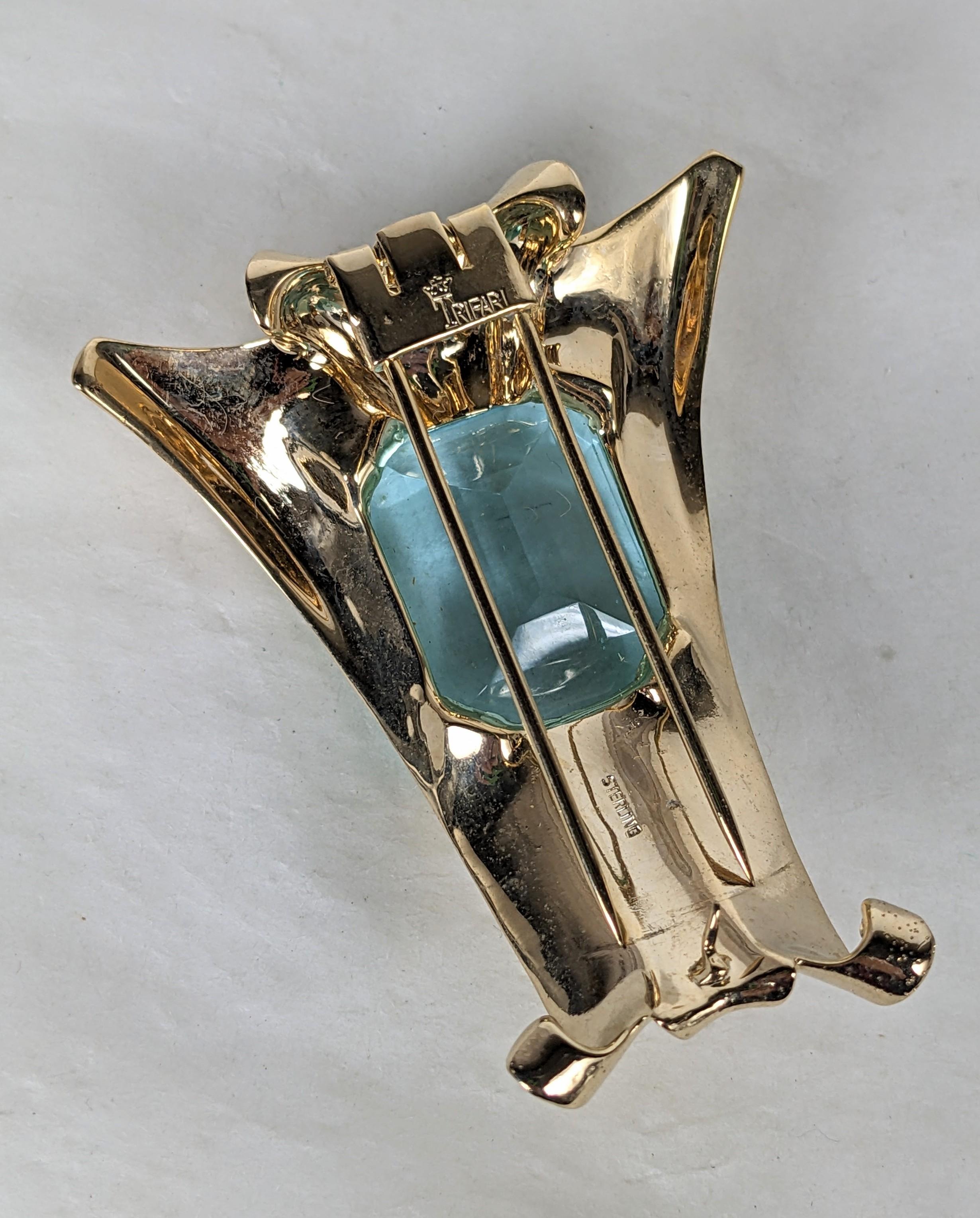 Alfred Philippe for Trifari  Aquamarine Retro Clip Brooch For Sale 2