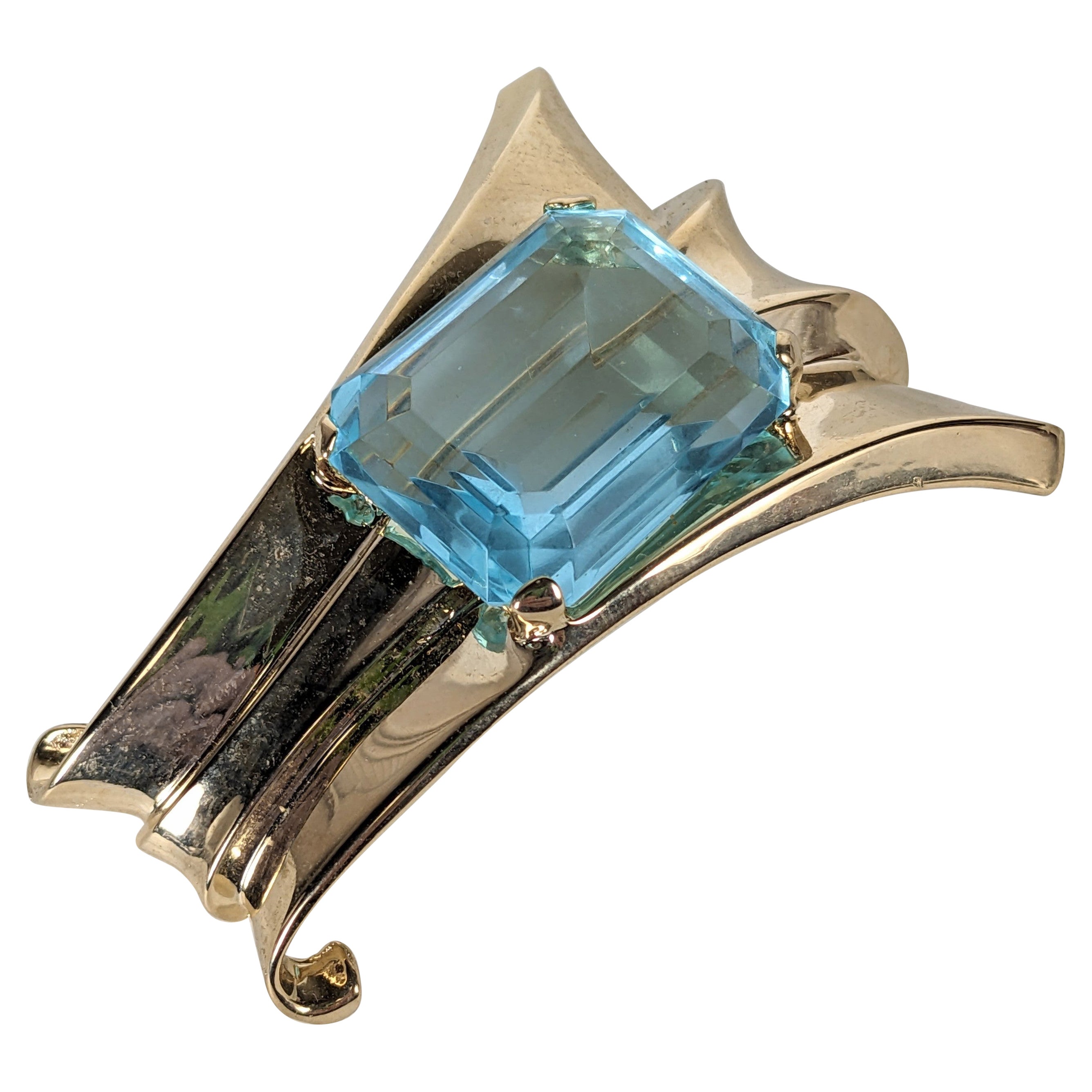 Alfred Philippe for Trifari  Broche Retro Clip Aguamarina