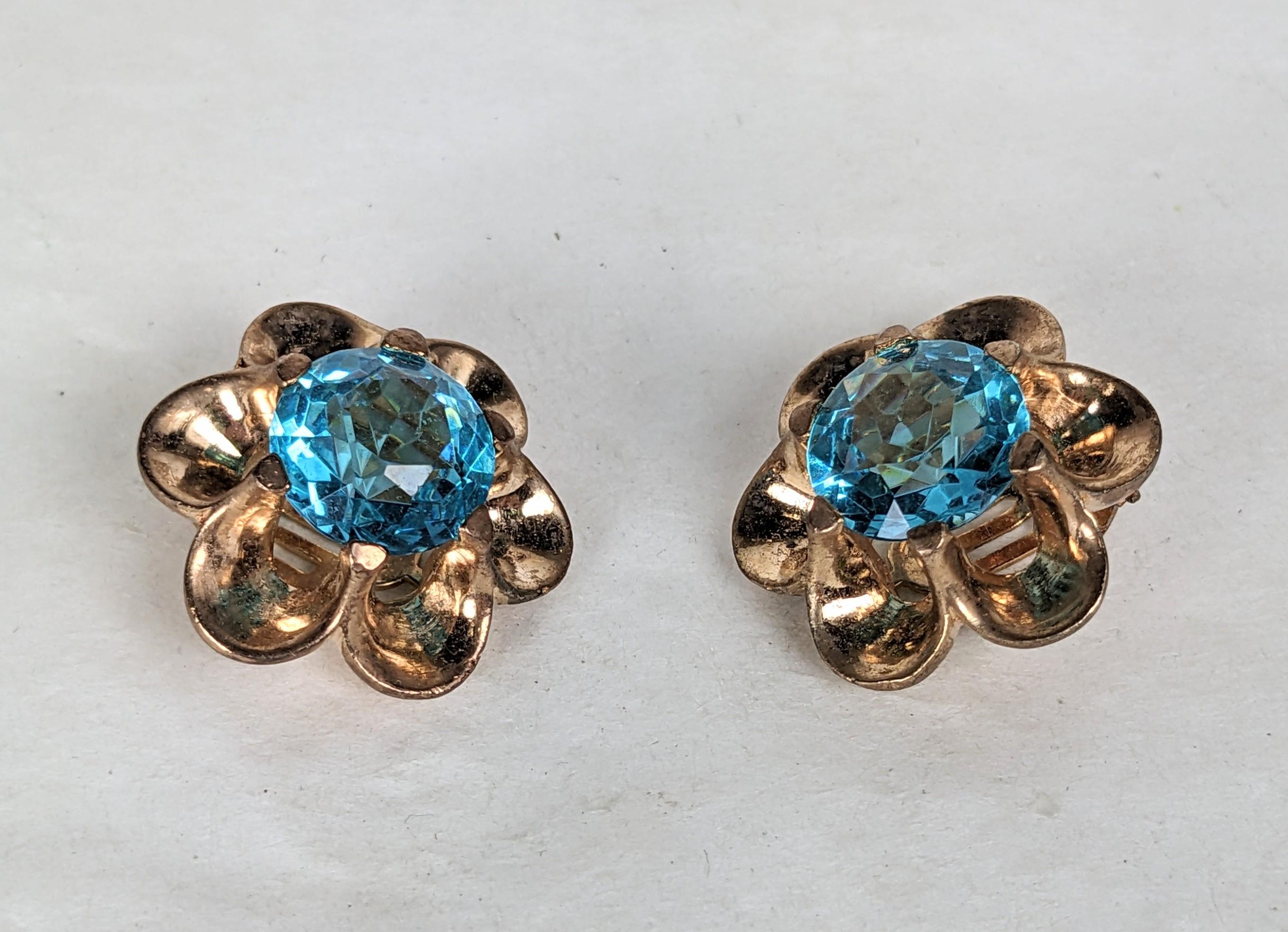 Alfred Philippe for Trifari Aquamarine Retro Earclips In Excellent Condition For Sale In New York, NY