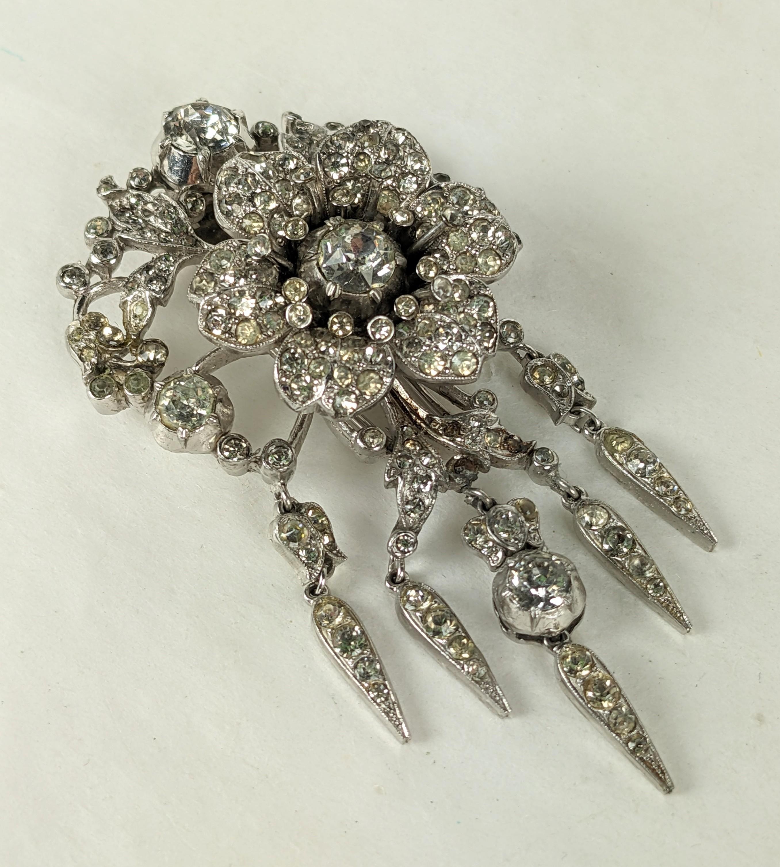 Alfred Philippe for Trifari Regence Pave Rose Trembler Flower Clip Brooch In Good Condition In New York, NY