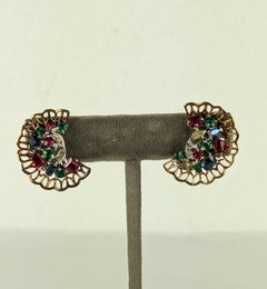 Alfred Philippe for Trifari Riviera Tricolor Lace Edge Half Moon Earclips