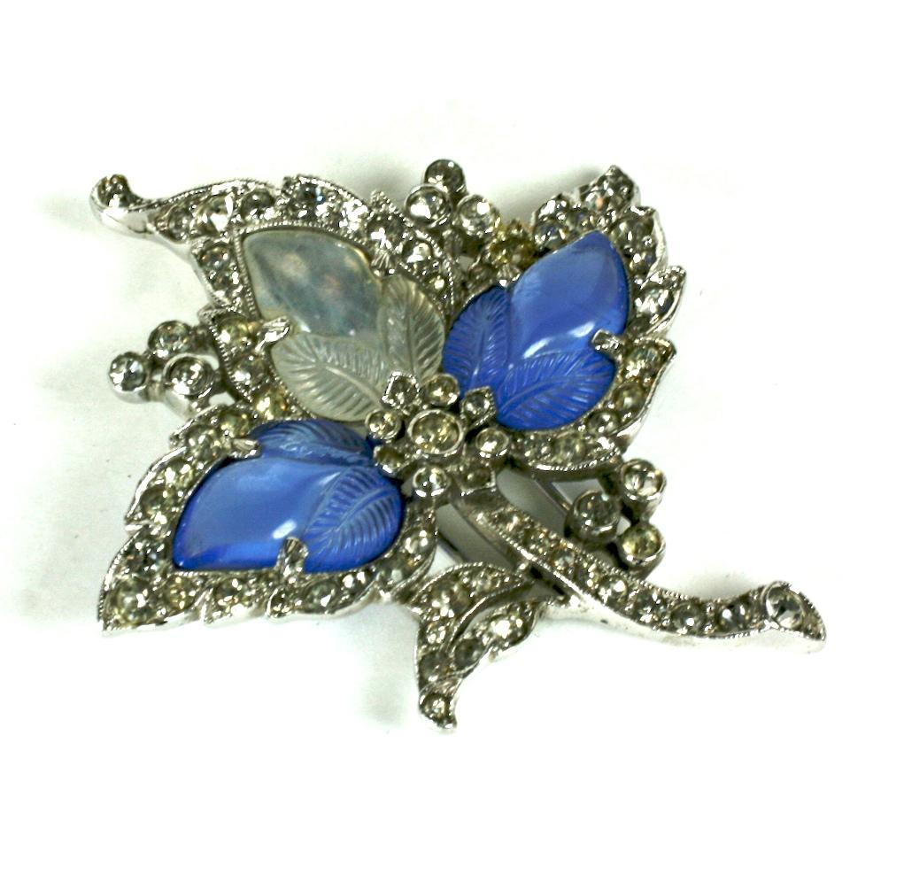 Art Deco Alfred Philippe for Trifari Sapphire and Moonstone Fruit Salad Trefoil Leaf For Sale