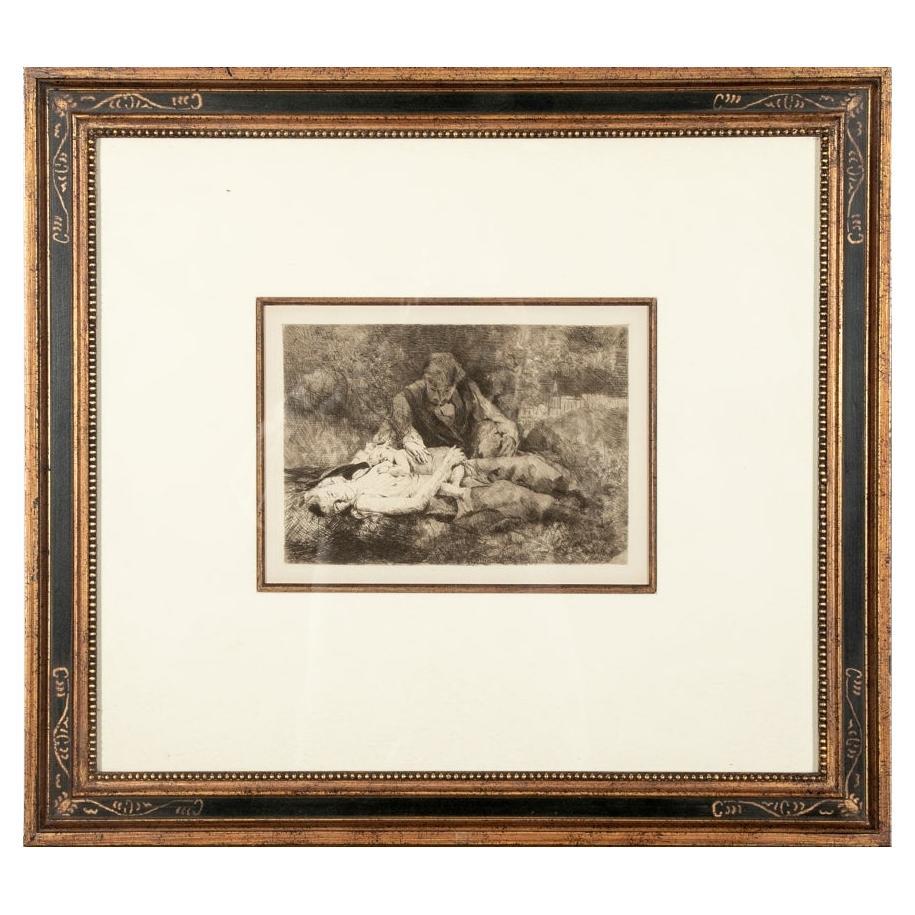 Acquaforte "La Vie" di Alfred Philippe Roll, Francia, 1846-1919