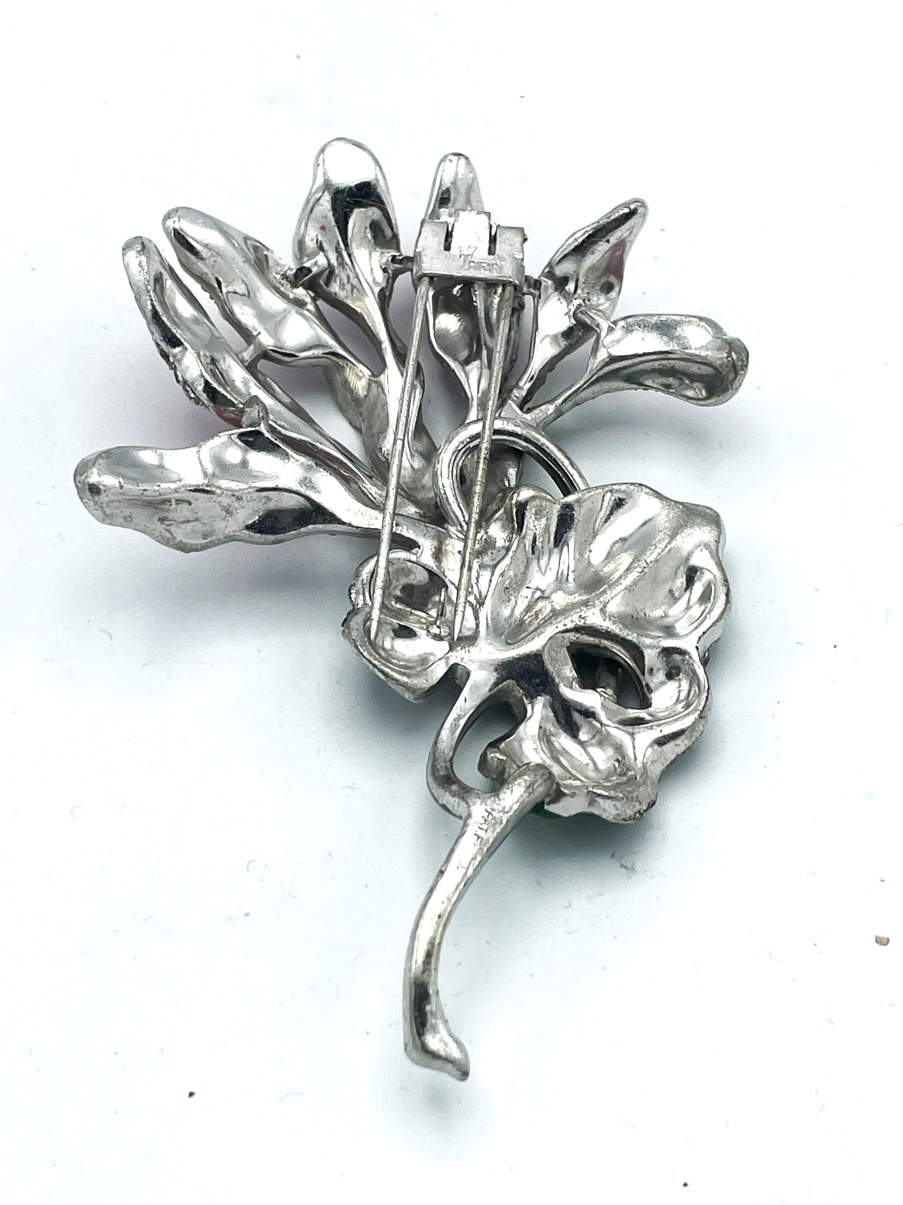 Alfred Philippe Trifari pink Cylame flower pin, pave and enamel, 1940's USA For Sale 12