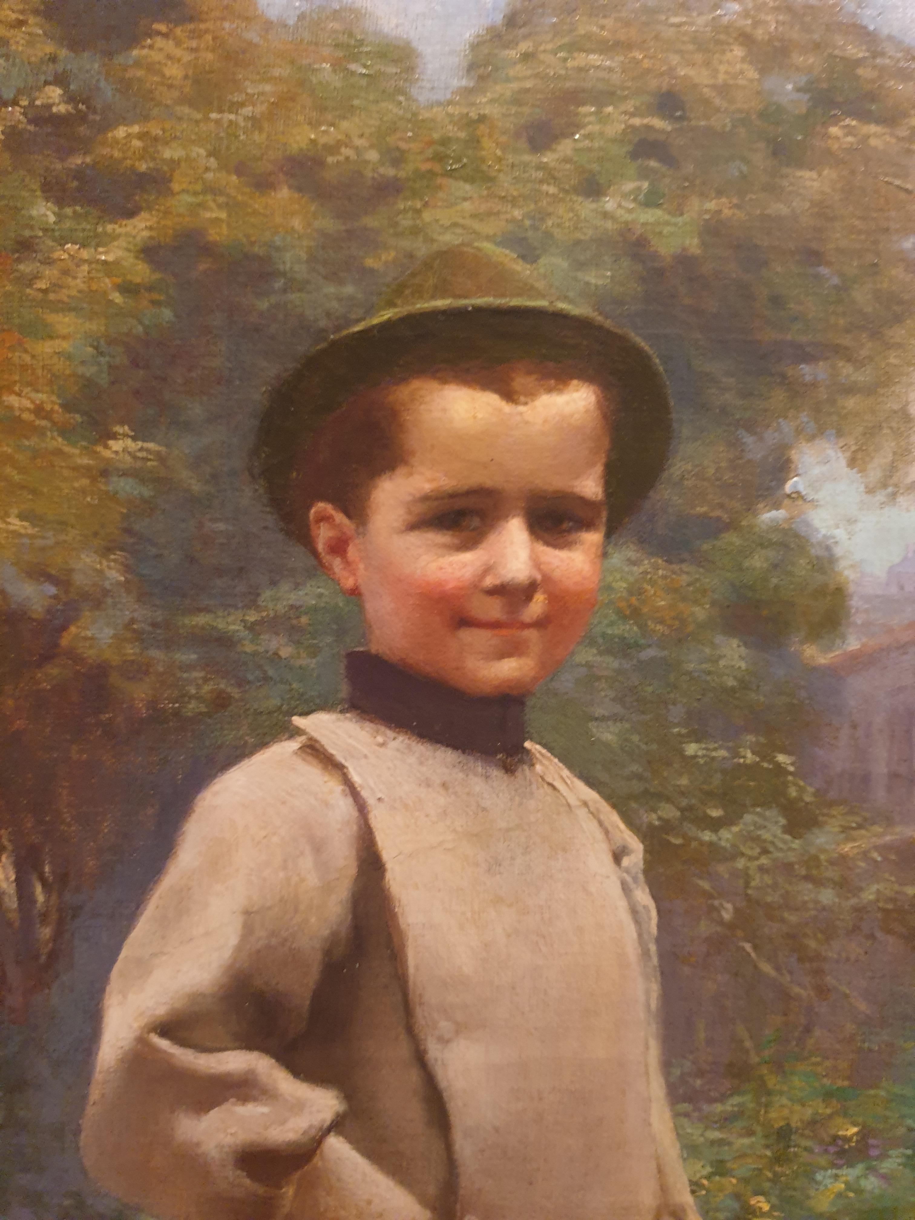 PLAUZEAU Pittura Olio su tela Ritratto di ragazzo accademico francese Inizio XX secolo - Painting Accademia di Alfred PLAUZEAU