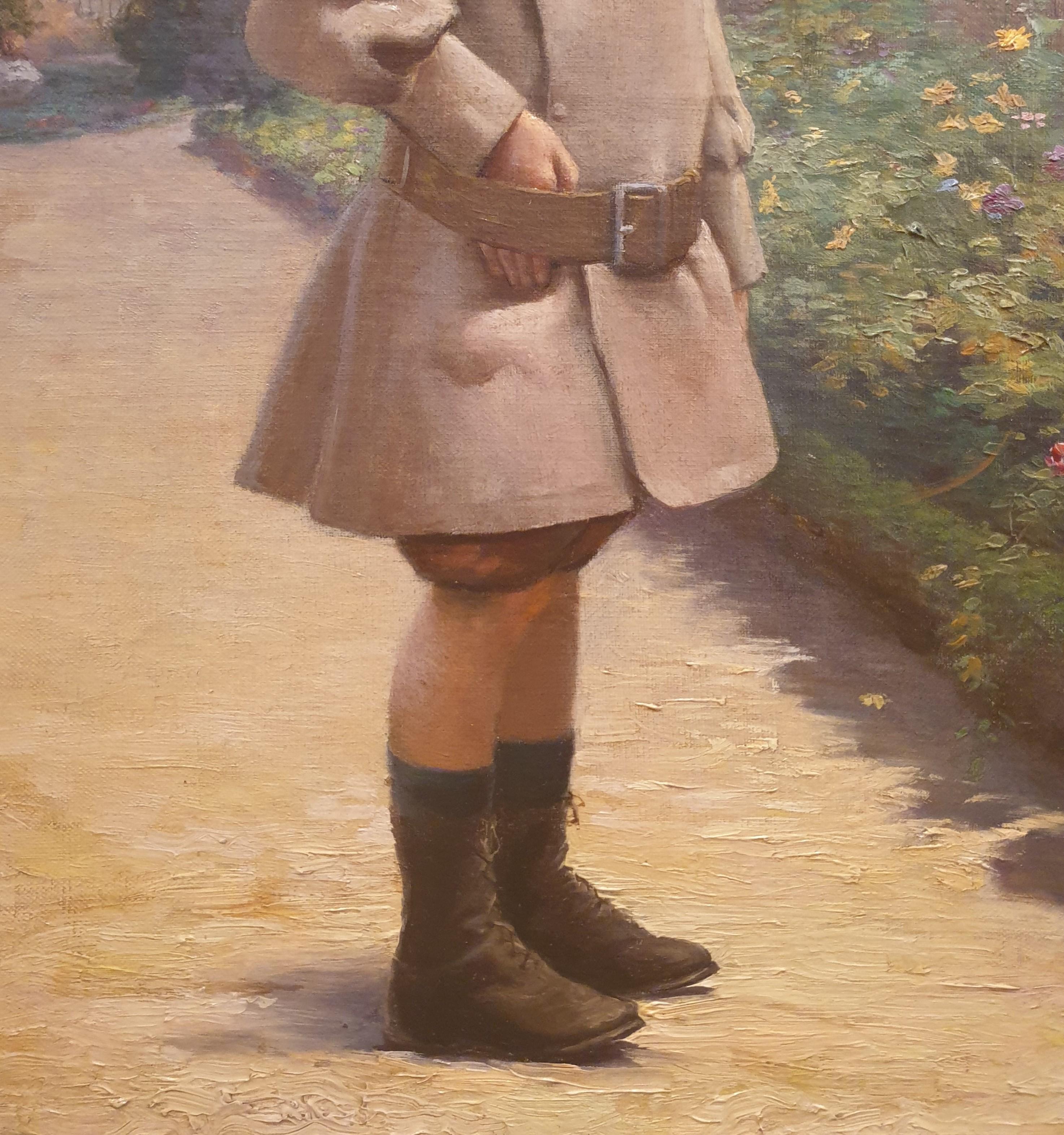 PLAUZEAU Painting Oil canvas French Academic Portrait of boy Early 20th century For Sale 1