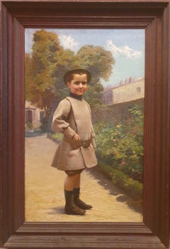 PLAUZEAU Painting Oil canvas French Academic Portrait of boy Early 20th century