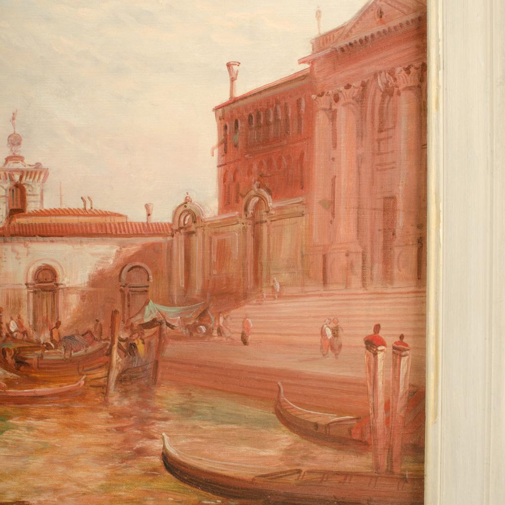 Alfred Pollentine (BRITISH , 1836-1890) Venise ensoleillée - huile sur toile, signée en bas à droite - grand canal de Venise avec des bateaux et un dôme au fond.