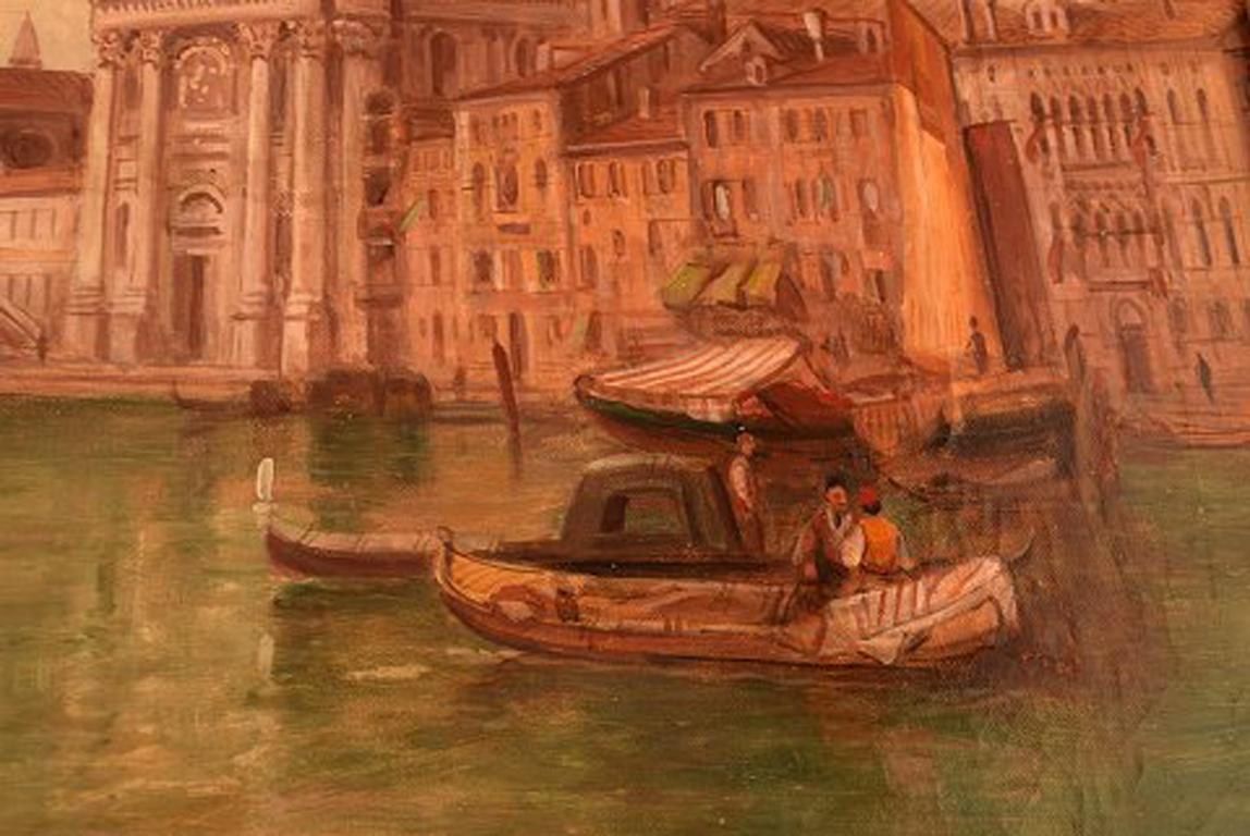 Alfred Pollentine Guidecca Canale, Venice, Oil on Canvas In Good Condition In Copenhagen, DK