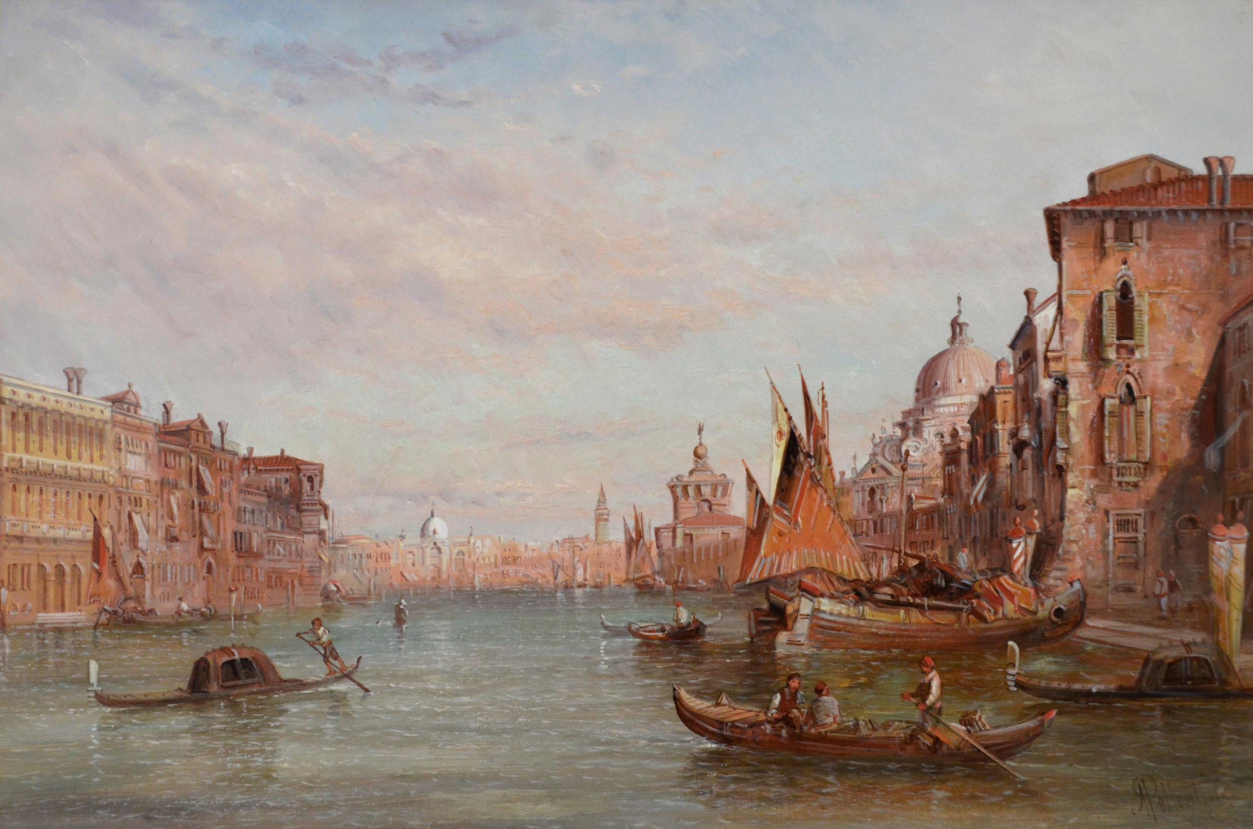 19th Century oil painting of The Dogana, Venice  - Painting by Alfred Pollentine
