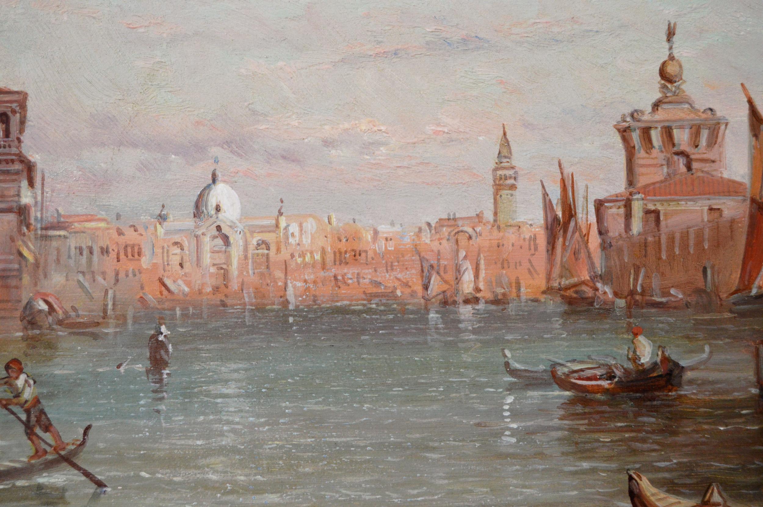 19th Century oil painting of The Dogana, Venice - Brown Landscape Painting by Alfred Pollentine