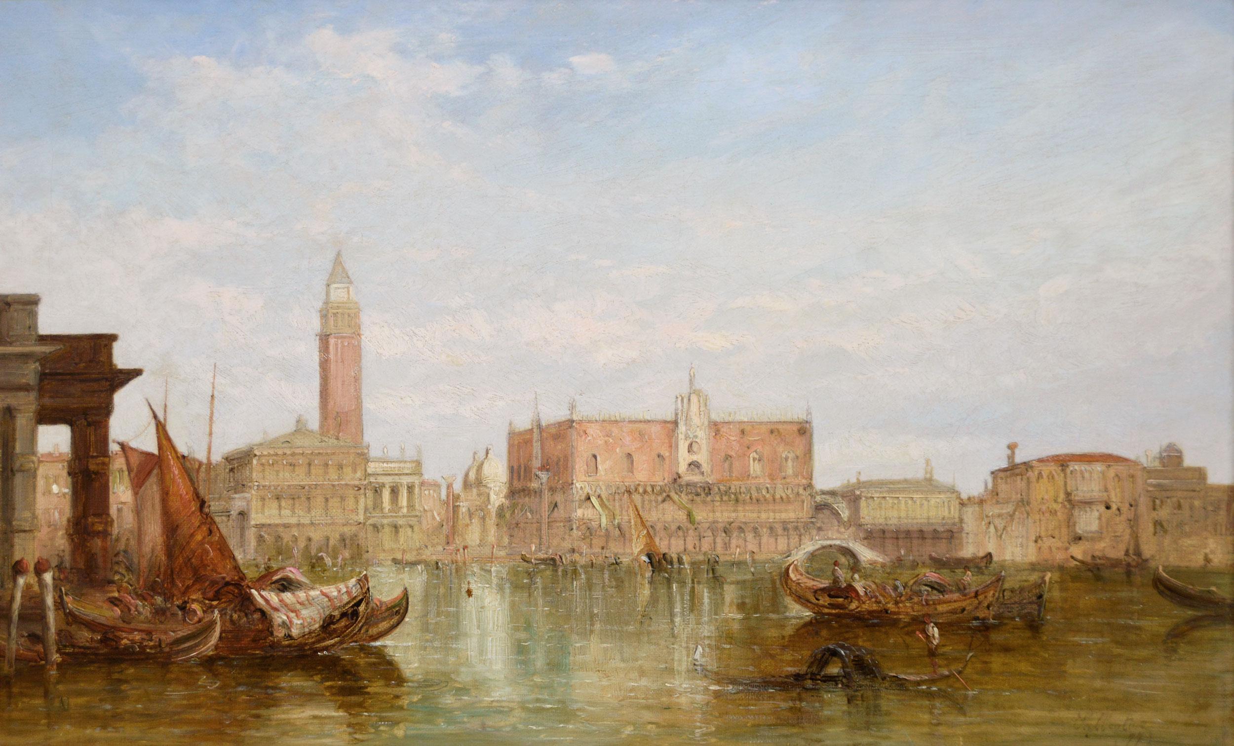 19th Century oil painting of The Doges Palace, Venice  - Painting by Alfred Pollentine