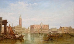 Peinture à l'huile du XIXe siècle représentant le palais des Doges, Venise