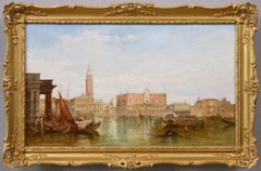 Peinture à l'huile du XIXe siècle représentant le palais des Doges, Venise 