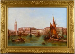 Peinture à l'huile du XIXe siècle représentant le palais du Ducal:: Venise