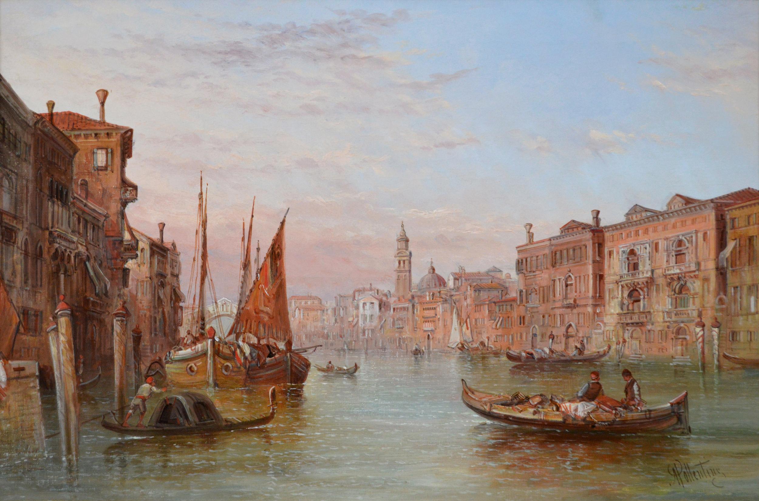 Peinture à l'huile du 19e siècle représentant le Grand Canal, Venise  - Painting de Alfred Pollentine