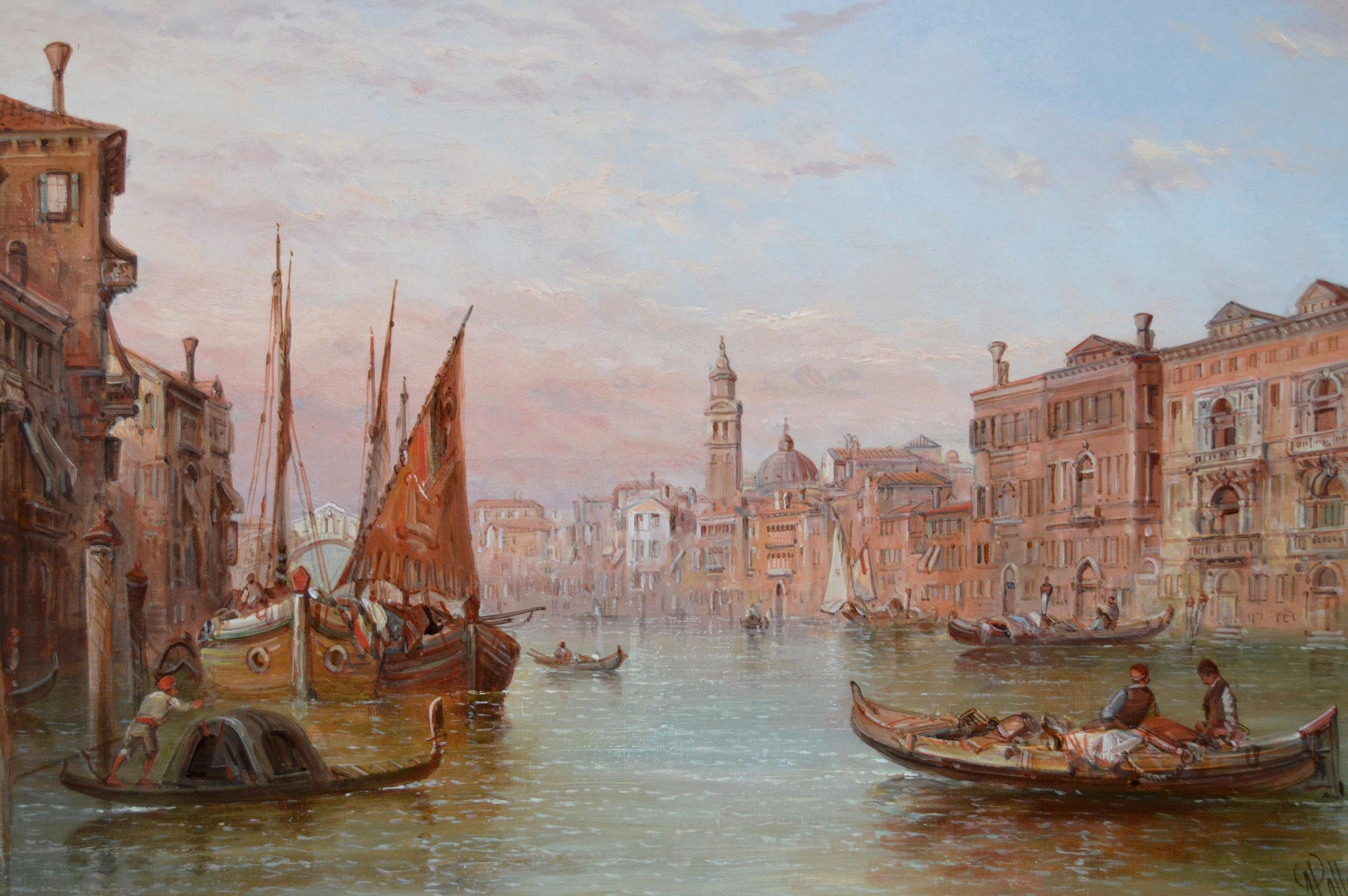 Peinture à l'huile du 19e siècle représentant le Grand Canal, Venise  - Victorien Painting par Alfred Pollentine