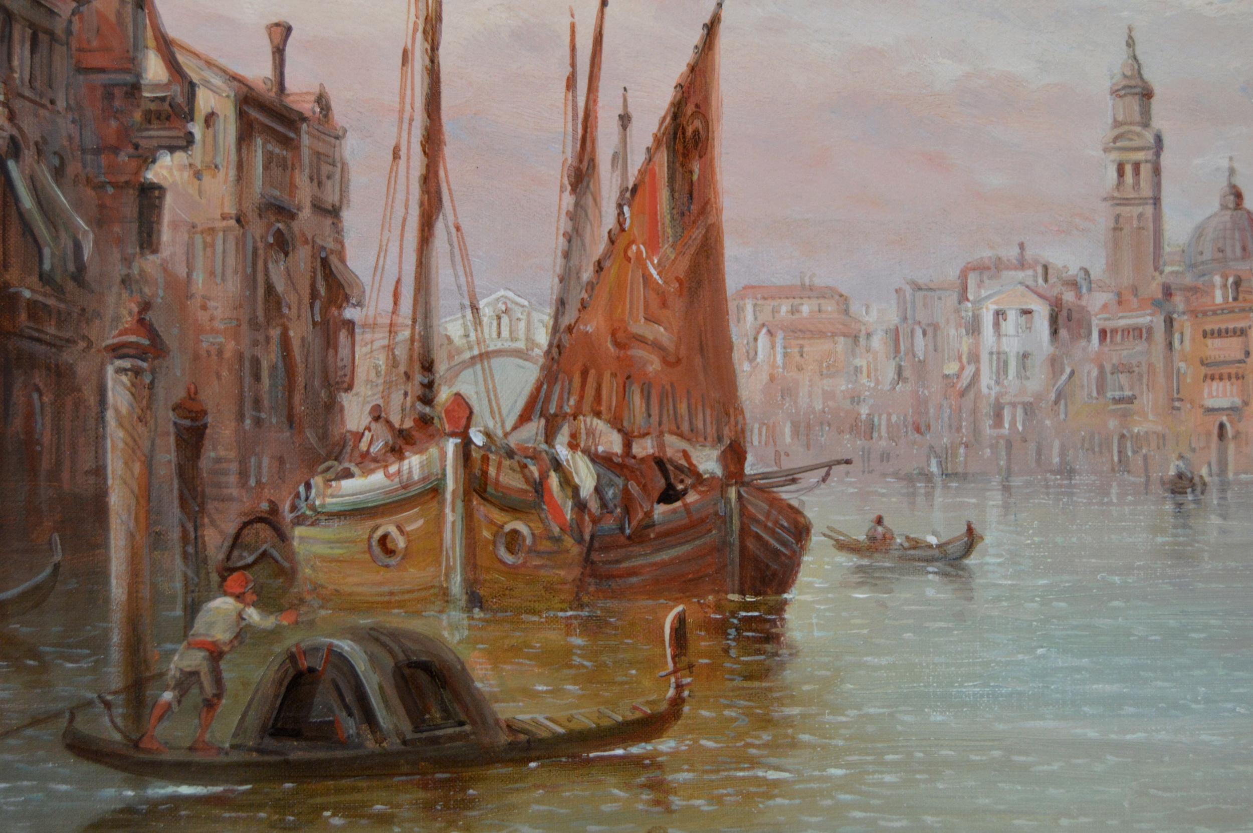 Peinture à l'huile du 19e siècle représentant le Grand Canal, Venise  - Marron Landscape Painting par Alfred Pollentine