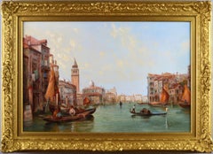 Peinture à l'huile du XIXe siècle représentant le Grand Canal:: Venise