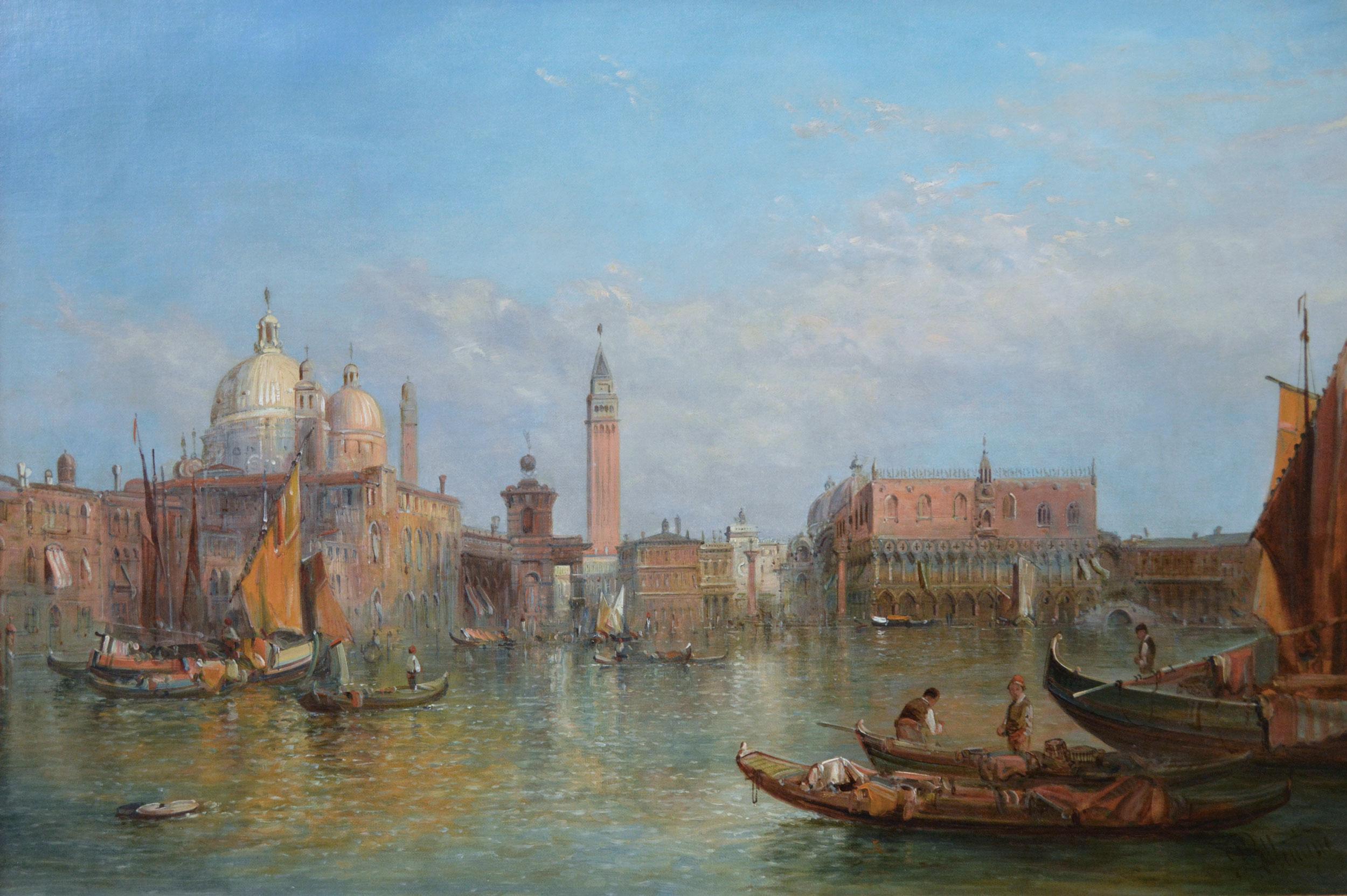 19th Century oil painting of The Grand Canal Venice towards St Marks Square - Painting by Alfred Pollentine