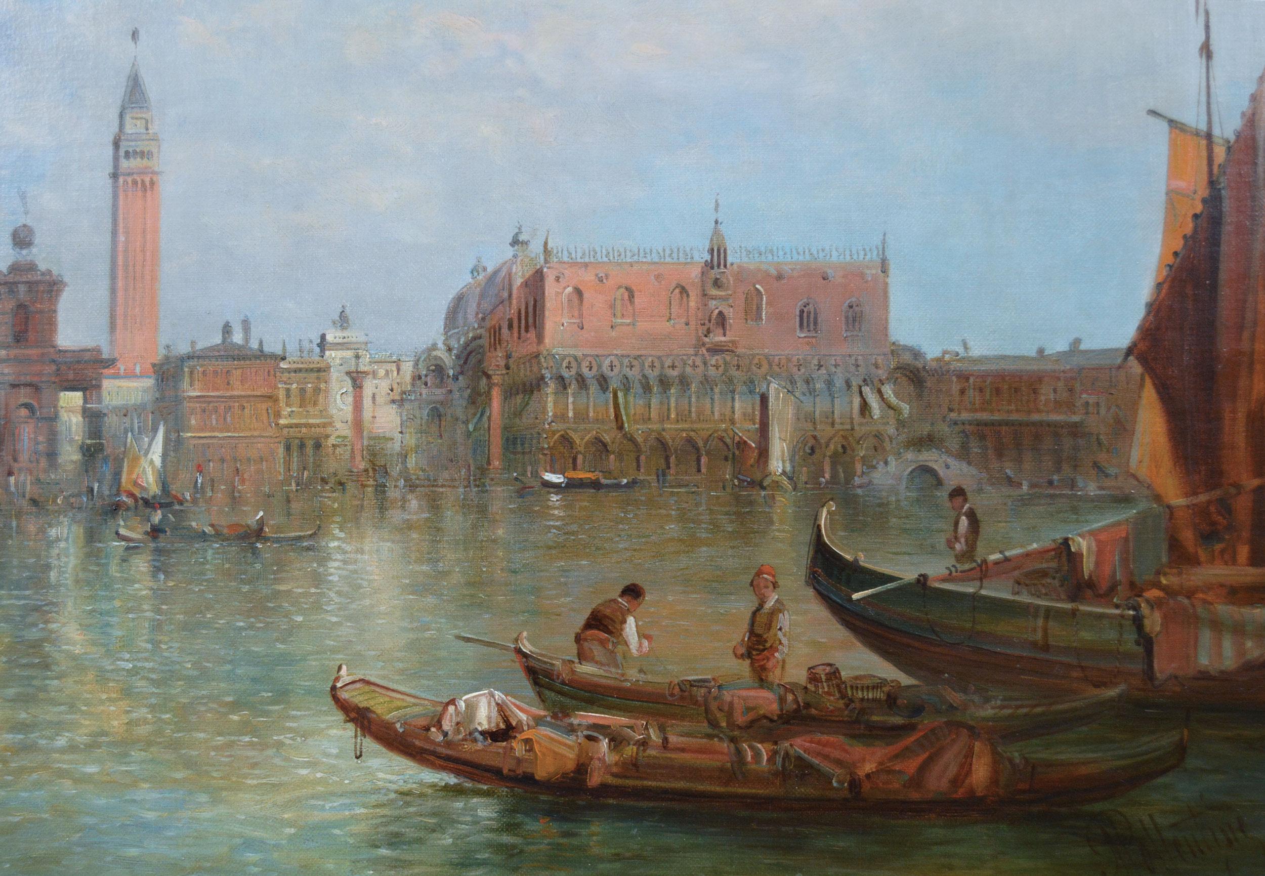 19th Century oil painting of The Grand Canal Venice towards St Marks Square - Victorian Painting by Alfred Pollentine
