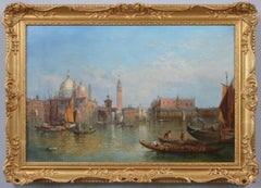 Peinture à l'huile du 19e siècle représentant le Grand Canal de Venise vers St Marks Square