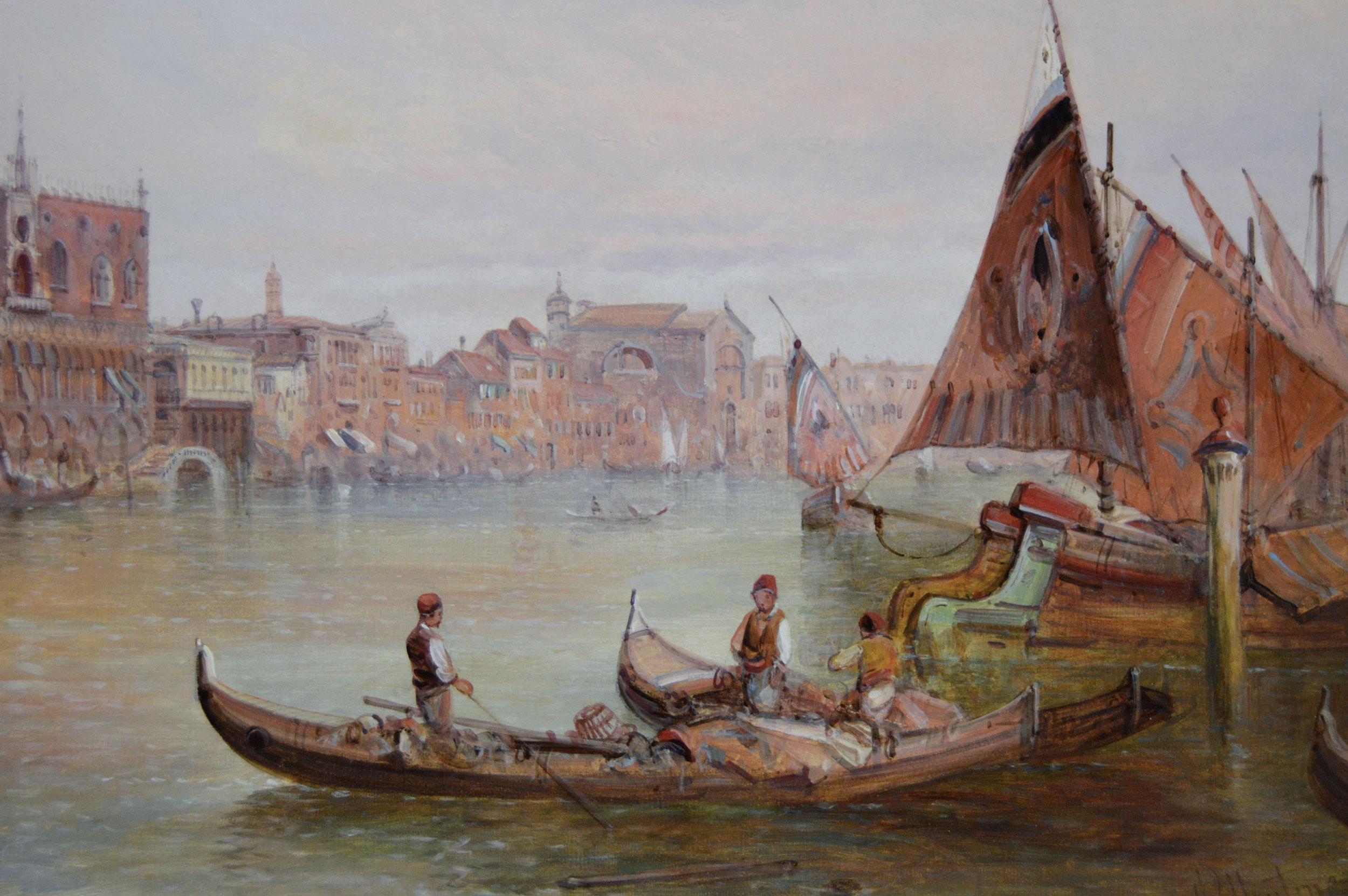 Óleo de paisaje urbano del siglo XIX del Palacio Ducal de Venecia - Painting Victoriano de Alfred Pollentine