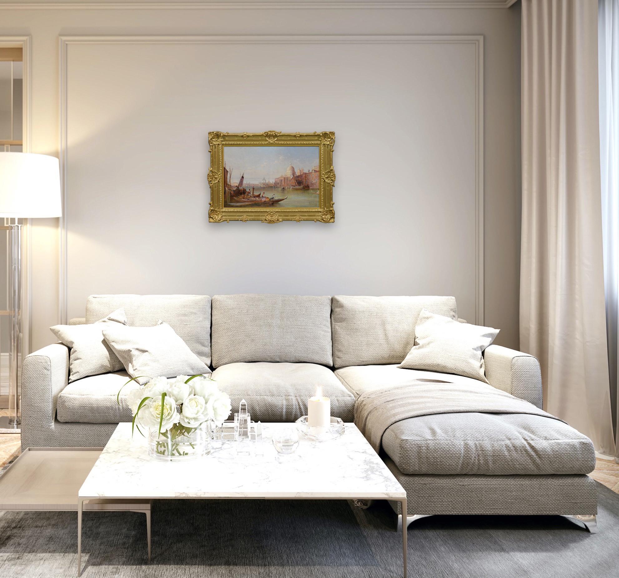 Óleo de paisaje urbano del siglo XIX de Santa Maria della Salute, Venecia en venta 5