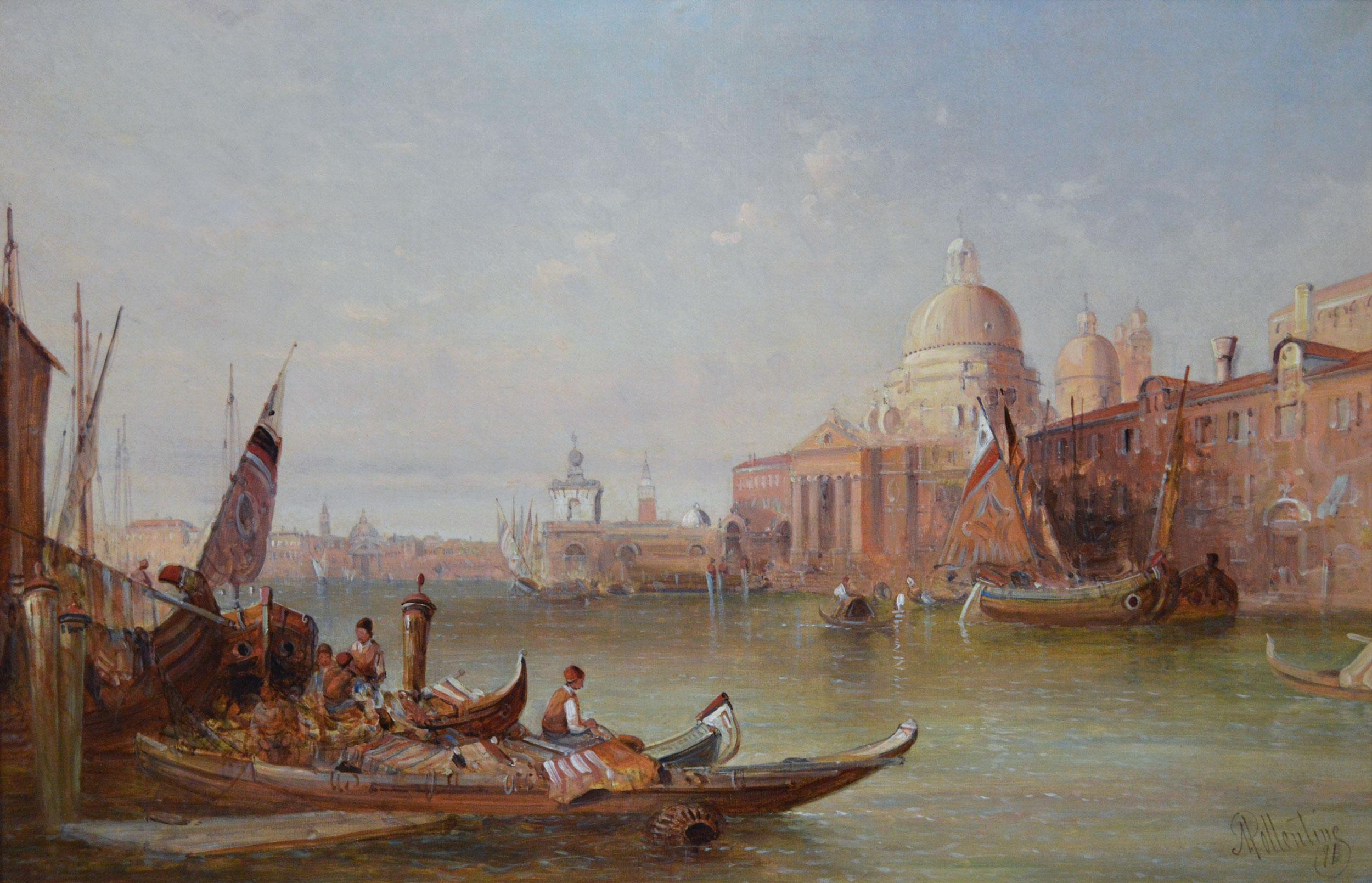 Óleo de paisaje urbano del siglo XIX de Santa Maria della Salute, Venecia - Painting de Alfred Pollentine