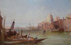 Peinture à l'huile du 19e siècle représentant le Santa Maria della Salute, Venise