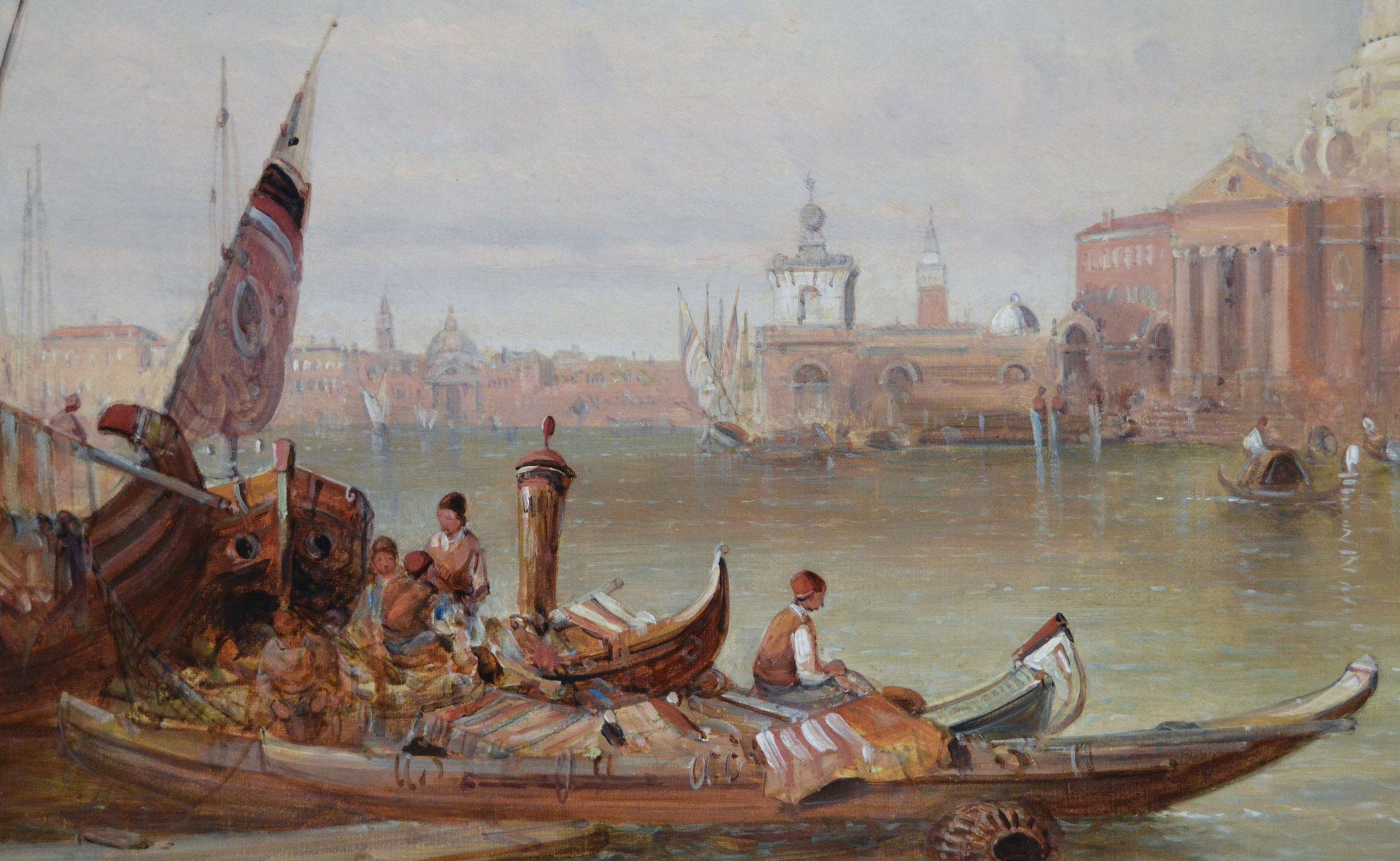 Óleo de paisaje urbano del siglo XIX de Santa Maria della Salute, Venecia - Painting Victoriano de Alfred Pollentine