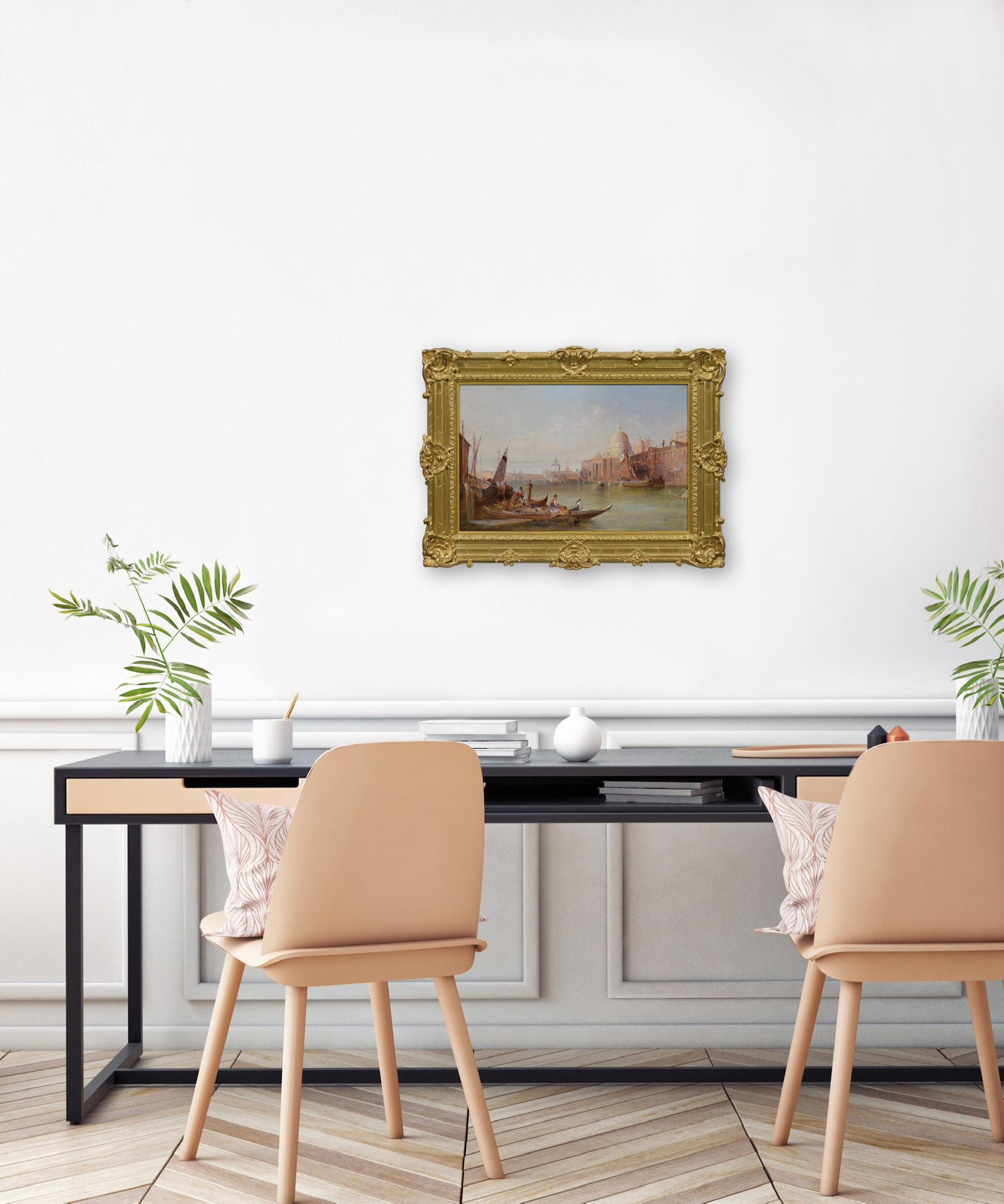 Óleo de paisaje urbano del siglo XIX de Santa Maria della Salute, Venecia en venta 3
