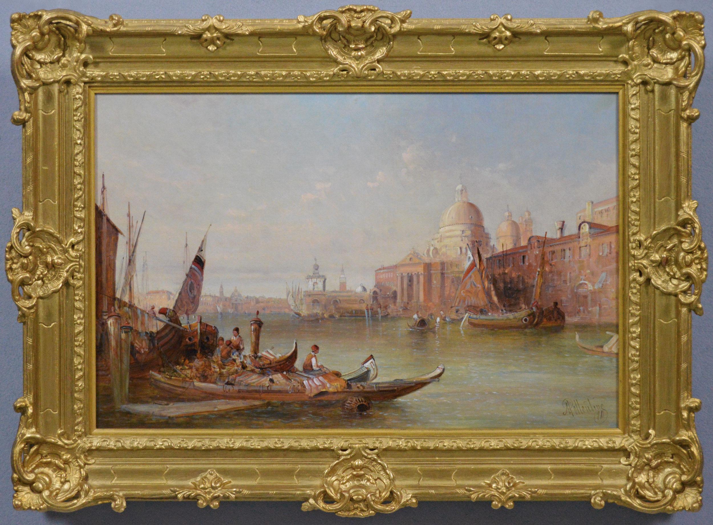 19th Century townscape oil painting of the Santa Maria della Salute, Venice