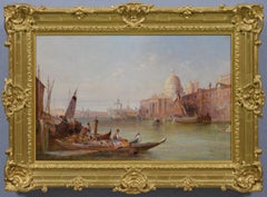 19th Century townscape oil painting of the Santa Maria della Salute, Venice