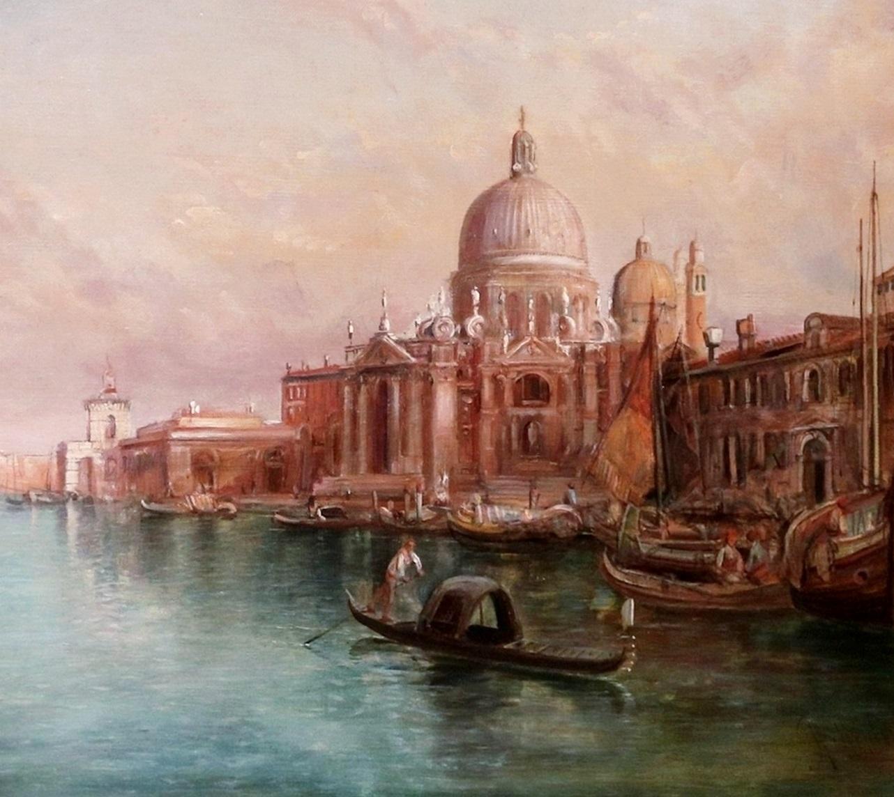 Santa Maria della Salute, Venice - 19th Century Oil Painting of the Grand Canal  - Brown Landscape Painting by Alfred Pollentine