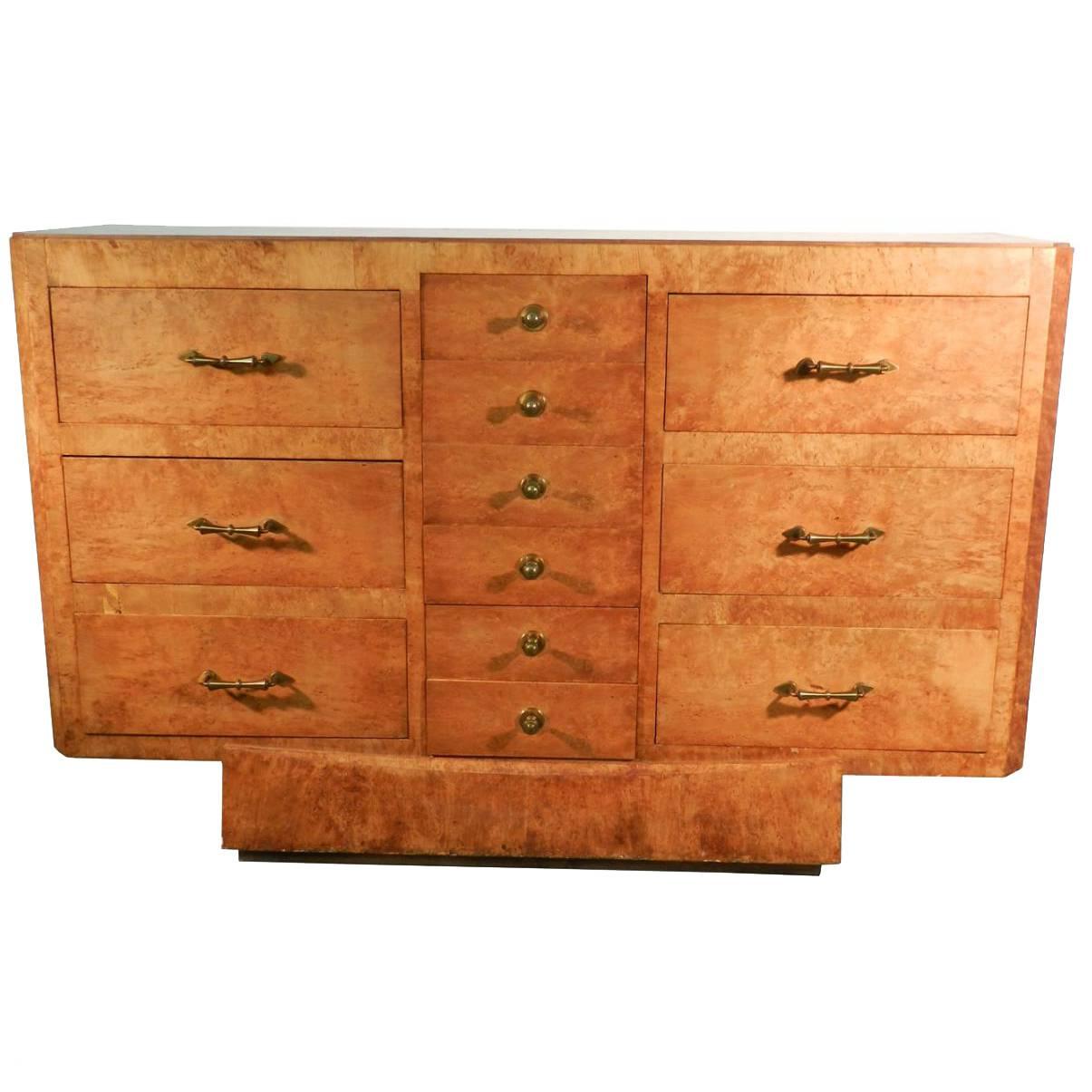 Alfred Porteneuve, Art Deco Chest of Drawers in Birch Veneer For Sale