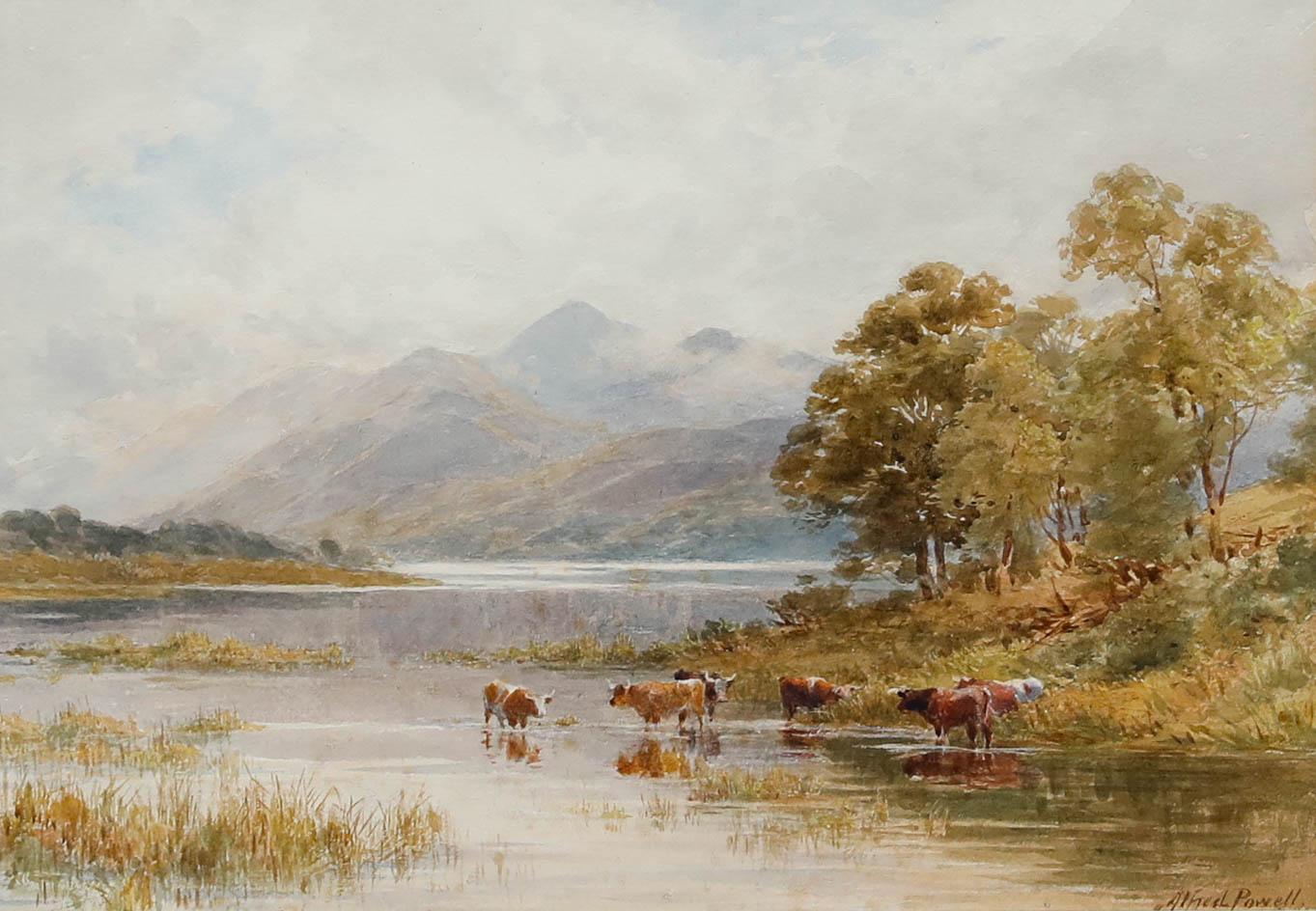 Alfred Powell (1837-1905) - Olio incorniciato, Skiddaw da Derwentwater in vendita 1