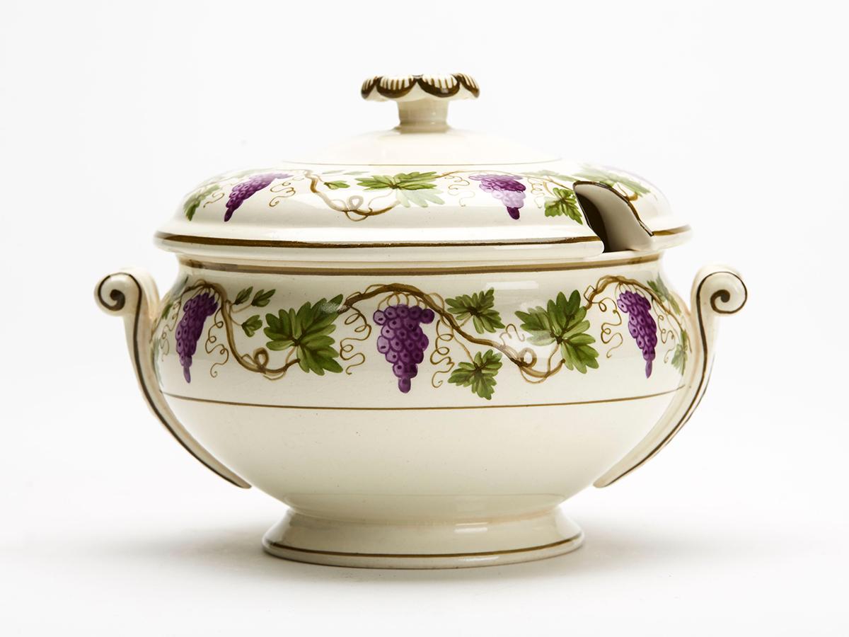 English Alfred Powell Wedgwood Creamware Grape Vine Pattern Sauce Tureen For Sale