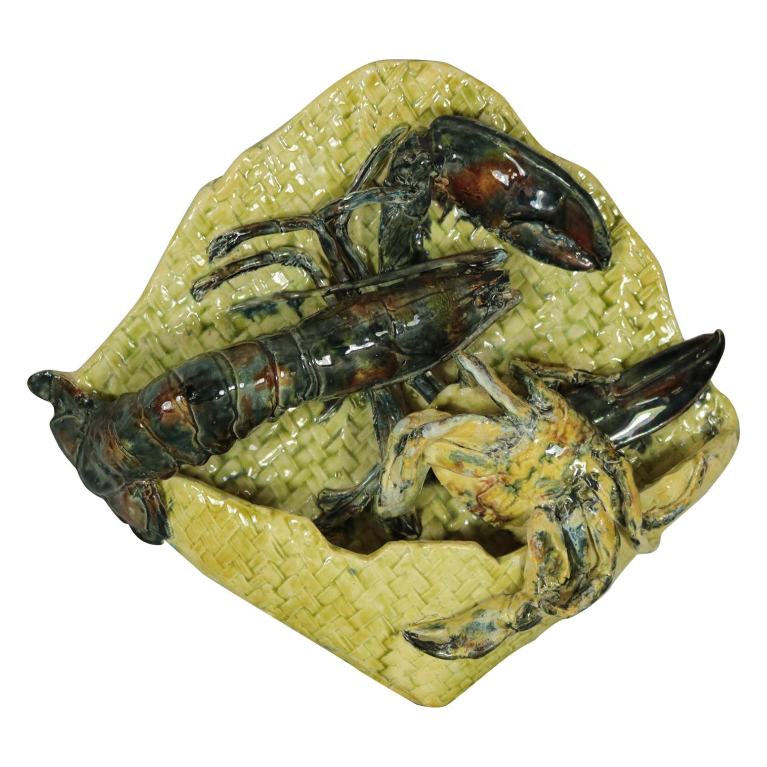 Alfred Reneloeau Palissy Crab & Lobster Wall Pocket For Sale