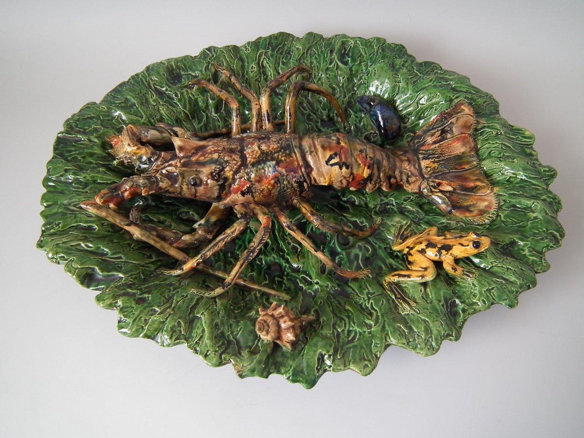 French Alfred Renoleau Majolica Palissy Lobster Platter For Sale