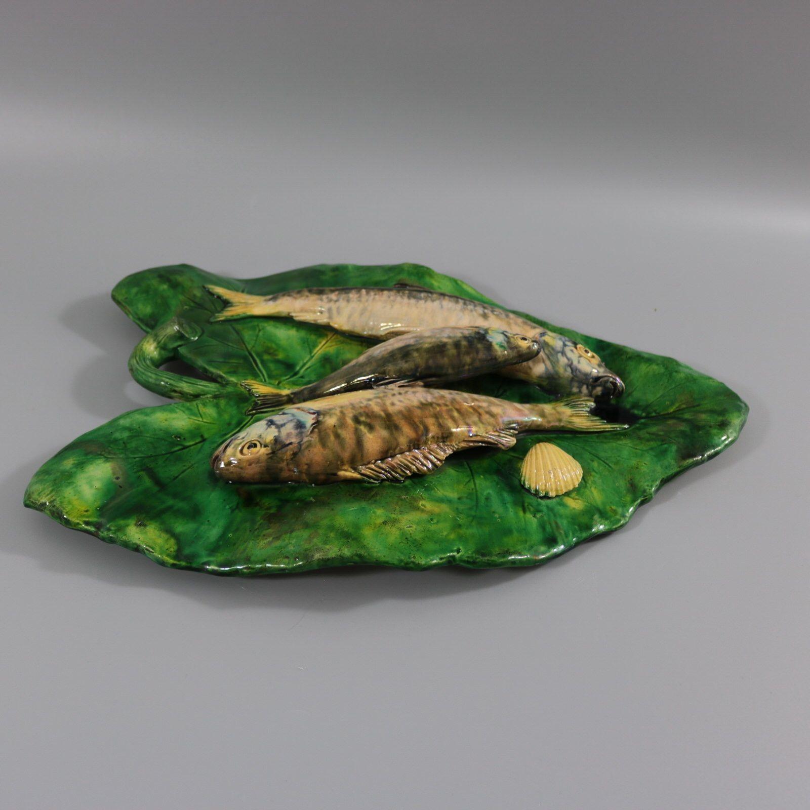 Victorian Alfred Renoleau Palissy Majolica Fish Wall Plaque For Sale