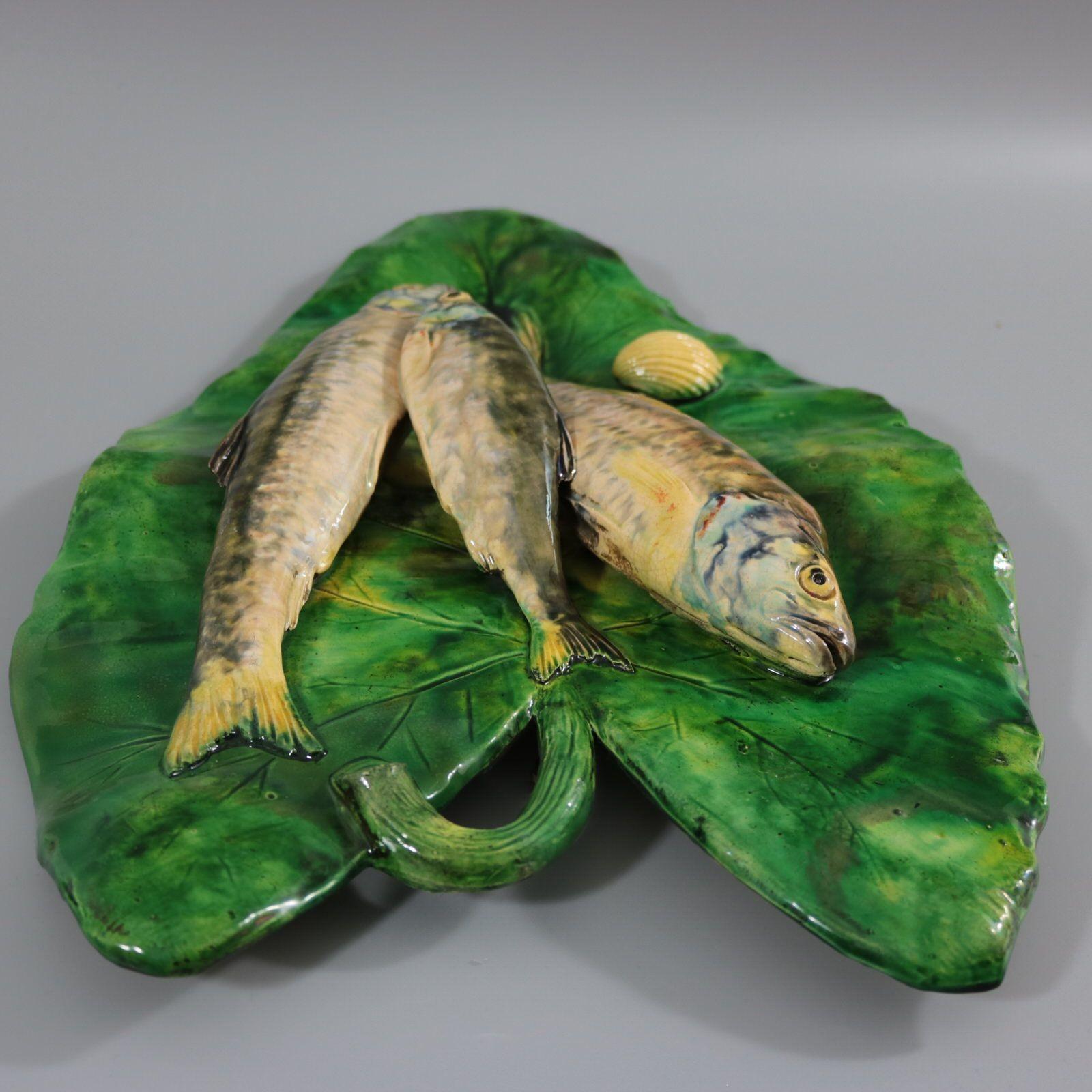 French Alfred Renoleau Palissy Majolica Fish Wall Plaque For Sale