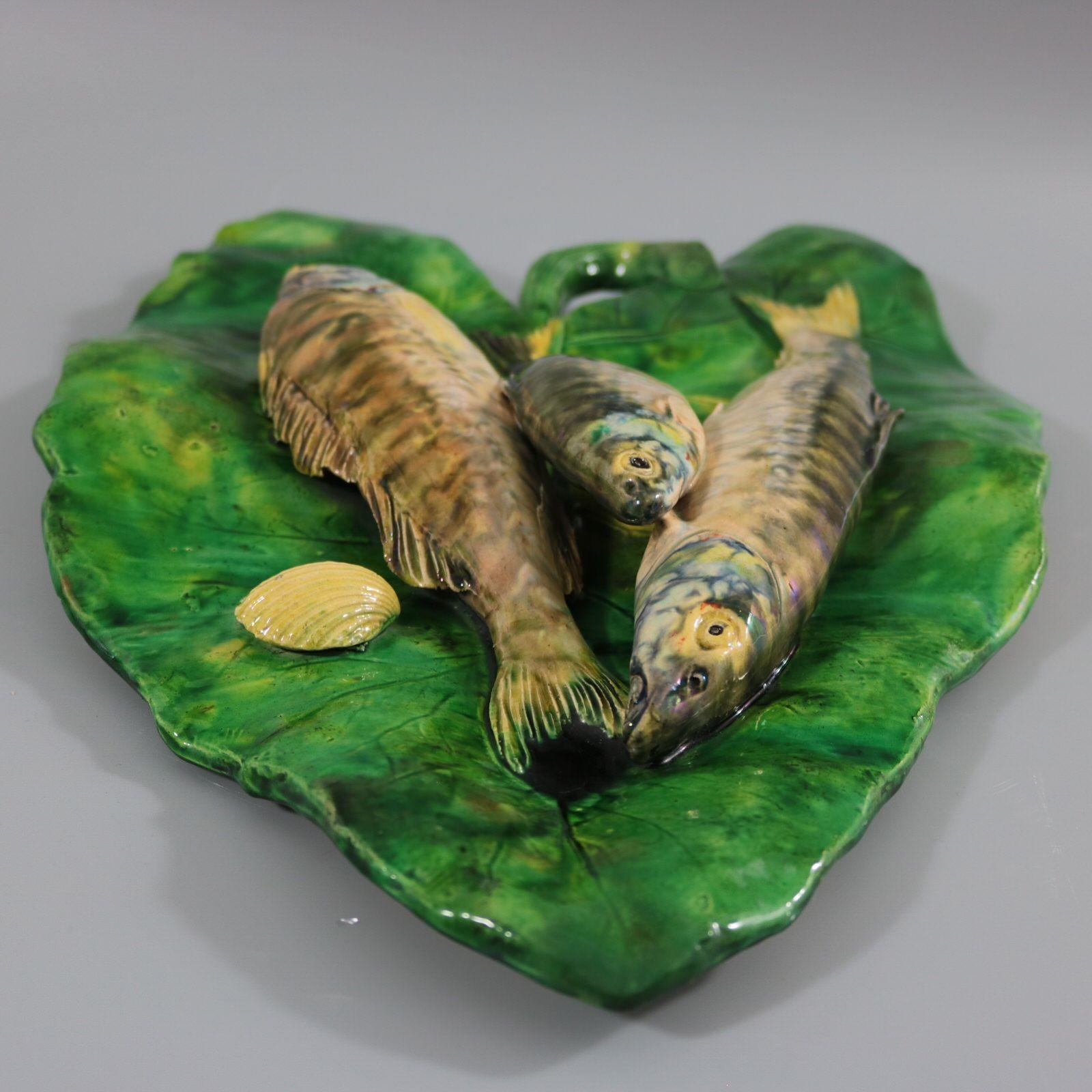 Late 19th Century Alfred Renoleau Palissy Majolica Fish Wall Plaque For Sale