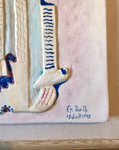 1949 Hungarian Cubism Wall Hanging Relief Sculpture with Enamel Painting Cubist