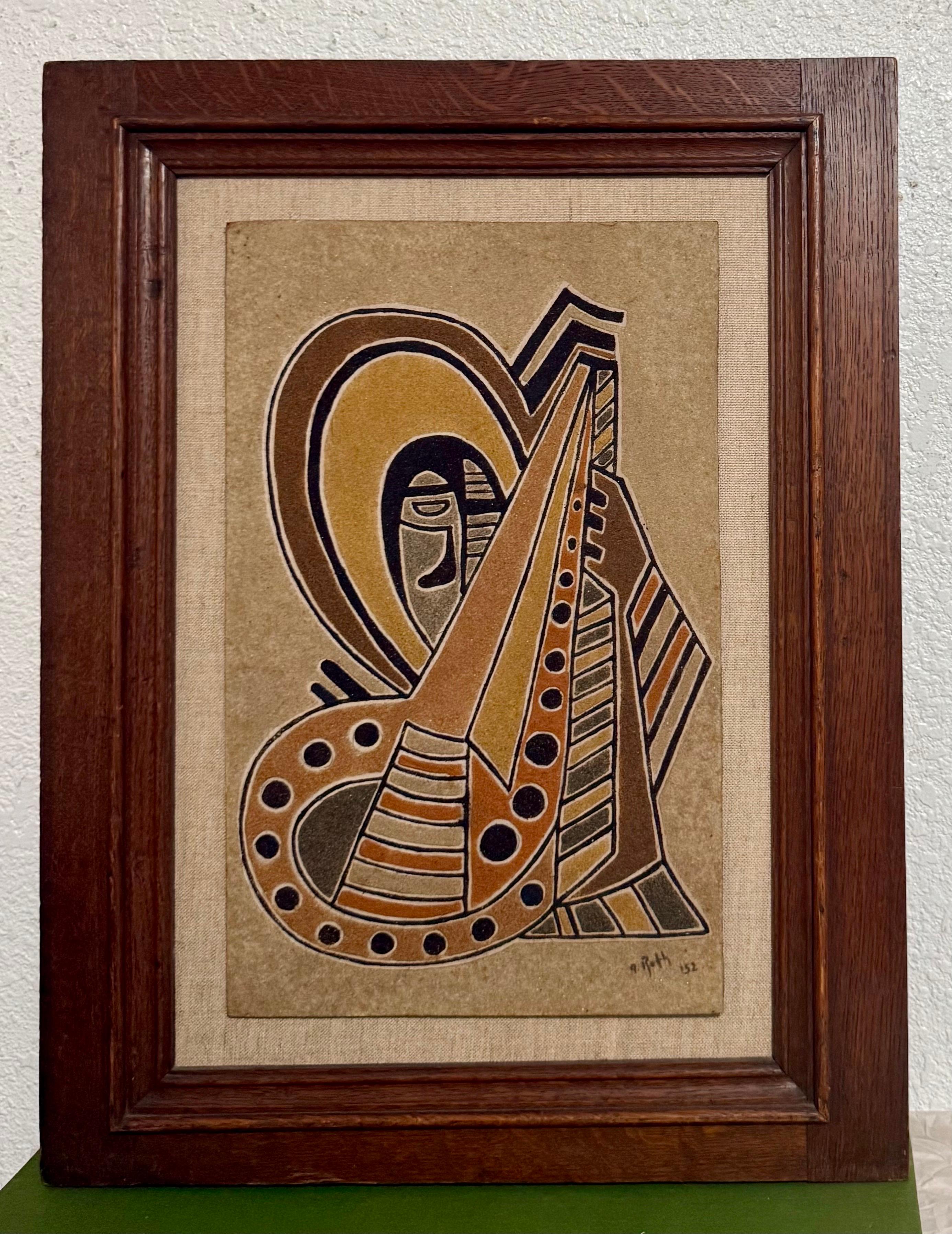 1952 Cubismo húngaro Colgante de pared Escultura en relieve Pintura de arena Cubista A. Reth en venta 10