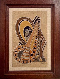 1952 Ungarischer Kubismus Wandbehang Relief Skulptur Sandmalerei Kubist A. Reth